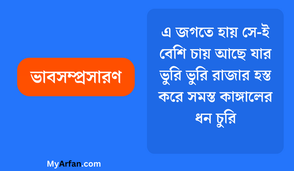 এ জগতে হায় সে-ই বেশি চায় আছে যার ভুরি ভুরি রাজার হস্ত করে সমস্ত কাঙ্গালের ধন চুরি - ভাবসম্প্রসারণ